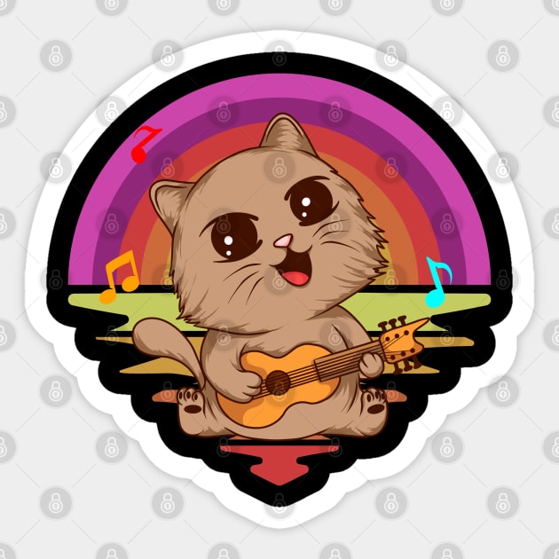 Kitty Guitar Sunset Sticker by RockReflections